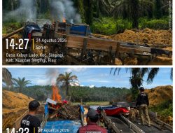 Polsek Singingi Perangi PETI, Lima Rakit Penambangan Ilegal di Kebun LADO Dibakar