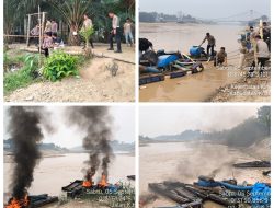 Polisi Gerebek Lokasi PETI di Sungai Kuantan, 10 Stingkai dan 5 Mesin Robin Dimusnahkan