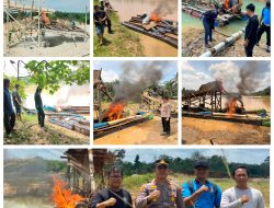 Polres Kuansing Tertibkan 20 Rakit PETI di Empat Lokasi, Seluruhnya Dimusnahkan