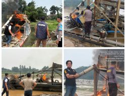 Polres Kuansing Tindak 10 Rakit PETI di Empat Lokasi, Dua Rakit Kabur ke Hilir Sungai Kuantan