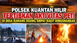 Polsek Kuantan Hilir Tertibkan PETI di Rawang Ogung, Empat Rakit Dimusnahkan
