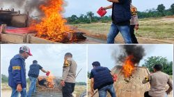 Polsek Kuantan Mudik Tertibkan PETI di Tebarau Panjang, Lima Rakit Dompeng Dimusnahkan