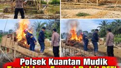 Polsek Kuantan Mudik Tertibkan Empat Rakit PETI di Batang Nike Pinang Merah Desa Pantai