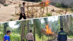 Tindak Lanjut Informasi Media, Polsek Kuantan Tengah Rusak dan Bakar Dua Asbuk PETI di Desa Jake